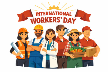 International Workers&rsquo; Day Confident United Workforce in Flat Vector Illustration
