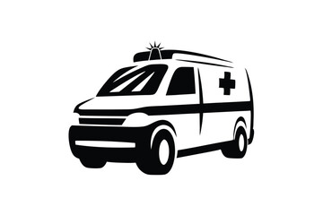 Ambulance Illustration, Black and White Sketch, Emergency Vehicle Outline, Isolated Design