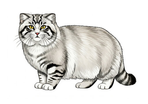 Wild Pallas cat manul animal watercolor illustration isolated on white background for nature wildlife themes