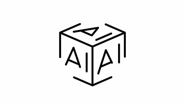 Black Box AI Icon, Minimalist Outline, Drawing Line Reveal, 4K Transparent Background