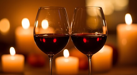 Two glasses of red wine on a romantic table setting