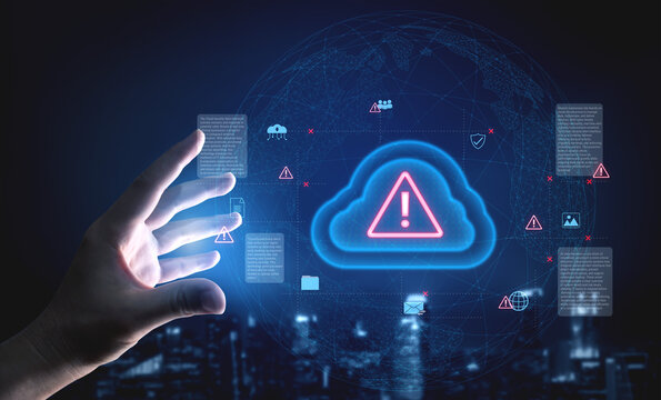 Cloud computing with alert icons and security elements, representing real-time threat detection, risk prevention, and digital infrastructure protection Parse