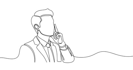 Obraz premium Thinking male illustration in minimalist line art style. No editable stroke
