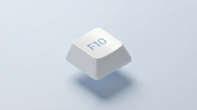 Single F10 function key floating over a light blue background, representing computer technology, shortcuts, and functionality in a minimalist setting.