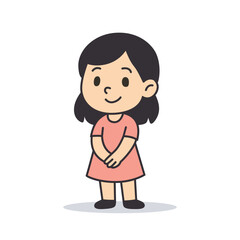 Shy Girl Holding Her Hands with Pink Skirt cartoon illustration, Vector illustration in flat style.