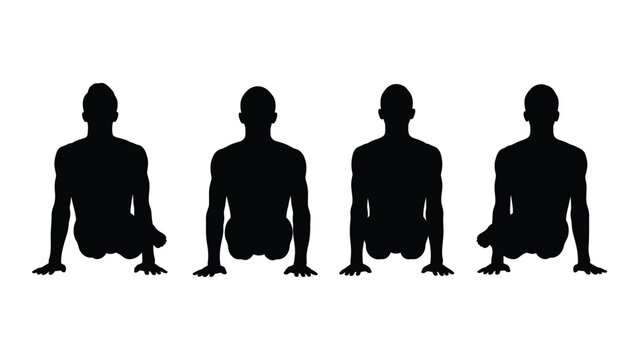 Four silhouettes of people seated in a squatting or cross legged position