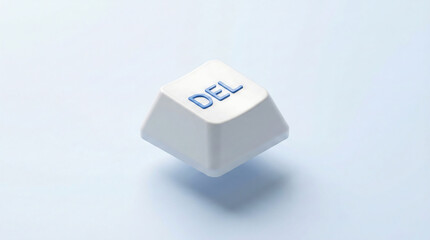 White Delete (DEL) Keyboard Key Floating on Light Blue Background