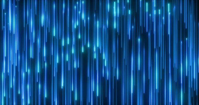 The abstract wall is made up of descending paths of particles, creating the effect of digital rain. The smooth movement of the elements forms a dynamic, mesmerizing pattern that fills the space with e