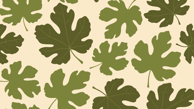 Seamless Fig Leaf Pattern: Organic Green Foliage on Cream Background