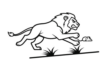 Angry Lion Chasing a Small Mouse Illustration - Minimalist Black and White Vector Line Art