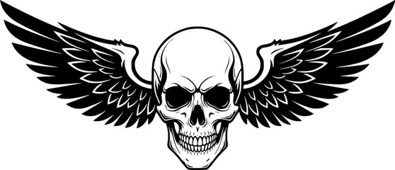Fototapeta premium Skull With Wings | Black and White Vector illustration 