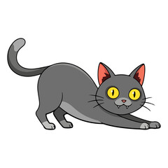 Obraz premium Cartoon Grey Cat Stretching Illustration Vector