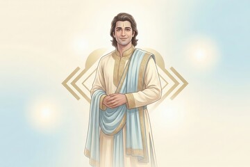 Fototapeta premium Soft Devotional Shree Ram – Gentle Modern Hindu Spiritual Illustration, AI Image