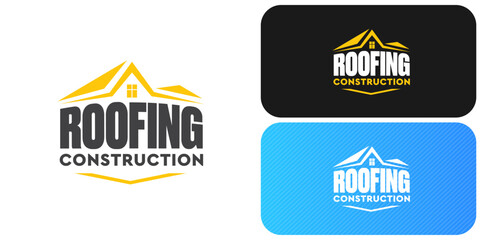 Roofing construction logo set with yellow house roof silhouettes, professional branding identity. Modern roofing construction logo collection featuring stylized yellow roof peaks and bold typography © zmiter