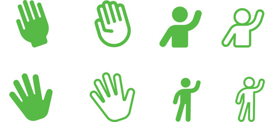 Fototapeta premium Green Waving Hand and Hello Gesture Icons Set