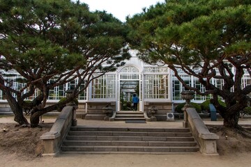 Naklejka premium Historic Glass Greenhouse in Seoul at Sunset