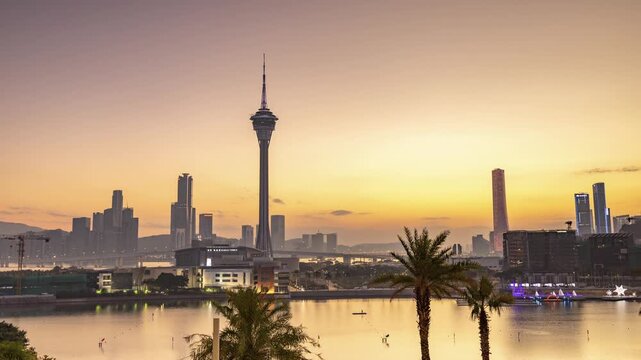 macau skyline and macau tower at sunset