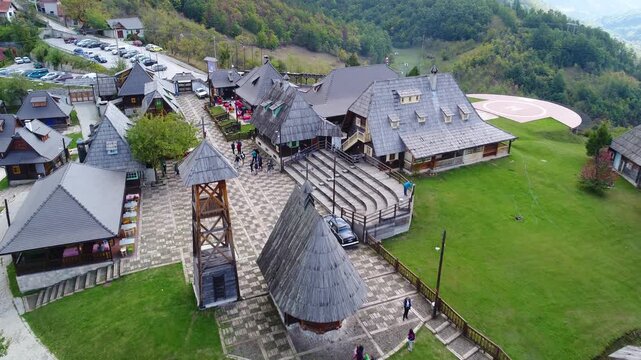 Aerial view of wooden cultural village