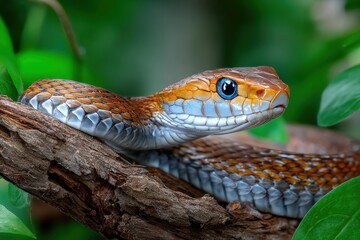 Obraz premium Vibrant Snake with Blue Eyes on a Branch
