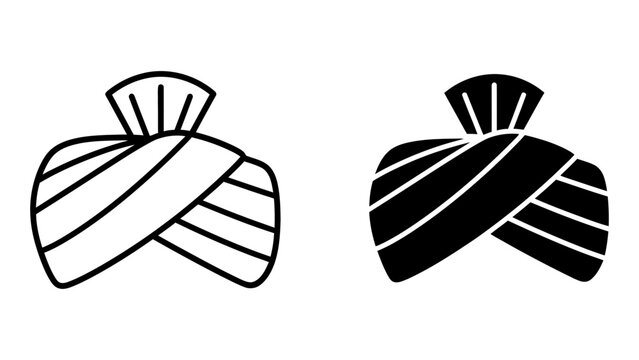 Turban icons set with outline and solid versions isolated on white background representing traditional Indian headwear