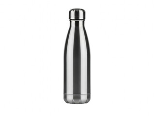 A shiny metal water bottle on a white background isolated on transparent background