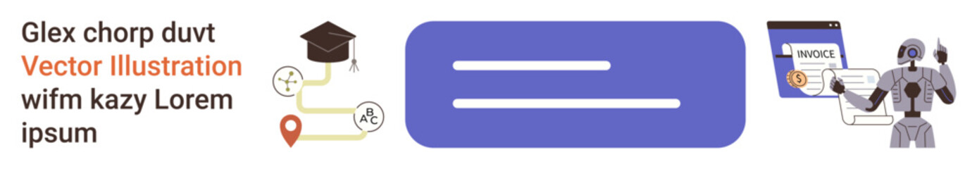 Obraz premium Education technology, artificial intelligence, learning success, data processing, online platforms, robot assistance. Robot interacting with software, education path illustration. Education