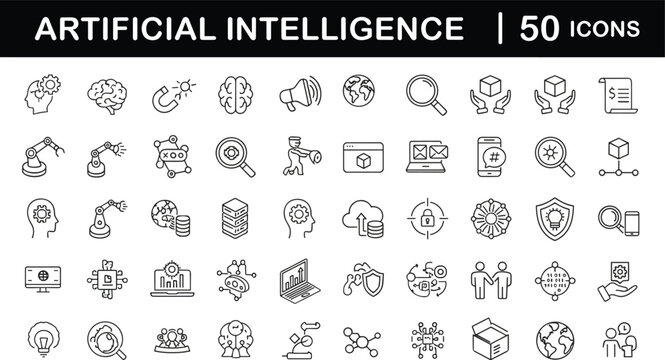 AI Icons: A comprehensive set of illustrative icons related to Artificial Intelligence, perfect for visual communication needs.