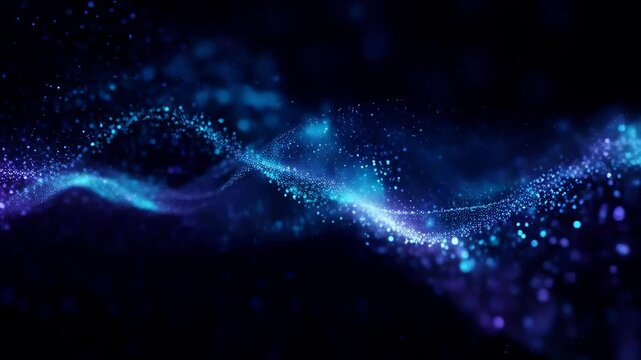 Glowing purple and blue particles on a dark background with stars