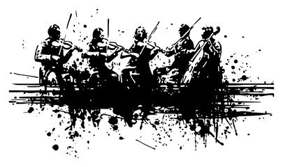 String orchestra musicians playing violin and cello in grunge silhouette © Wuszu