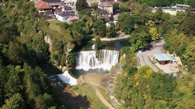 Aerial waterfall and river landscape