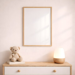 Blank Frame Mockups on Light Wall in Kids Room Interiors