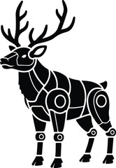 silhouette robotic reindeer with antlers standing proud vector design