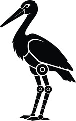 silhouette robotic stork bird with mechanical legs on white background vector design