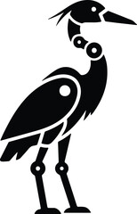 silhouette stylized mechanical heron bird standing elegantly vector design