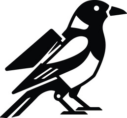 silhouette stylized magpie bird standing profile realistic vector design