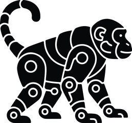 silhouette stylized mechanical monkey walking creative jungle animal vector design