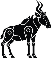 silhouette stylized mechanical wildebeest animal standing profile vector design
