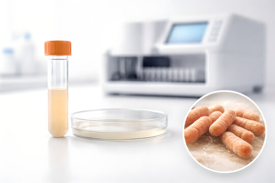 Photorealistic 3D microscope-style visualization of carbapenem-resistant Enterobacterales (CRE): a small cluster of realistic rod-shaped Gram-negative bacteria in a moist micro-environment