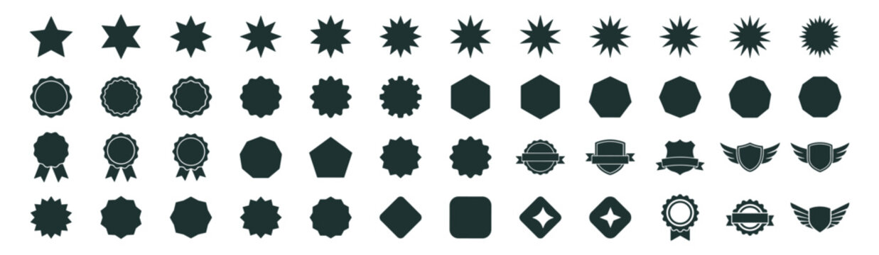vintage badge seal emblem icon set, decorative award labels and star symbols vector collection on transparent background
