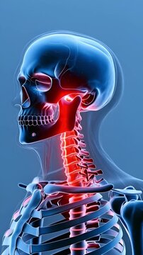 3D render of whiplash injury in cervical spine vertebrae