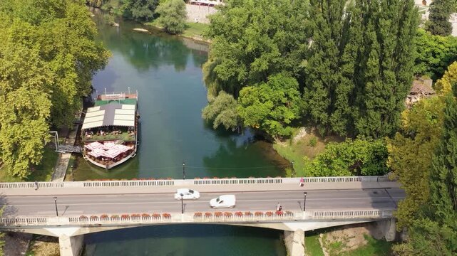 Aerial bridge over river