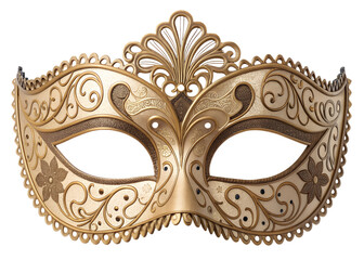 Elegant gold venetian carnival mask, ornate design, decorative art, theatrical prop, transparent background