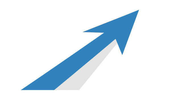 Blue Arrow Pointing Upwards with Shadow.