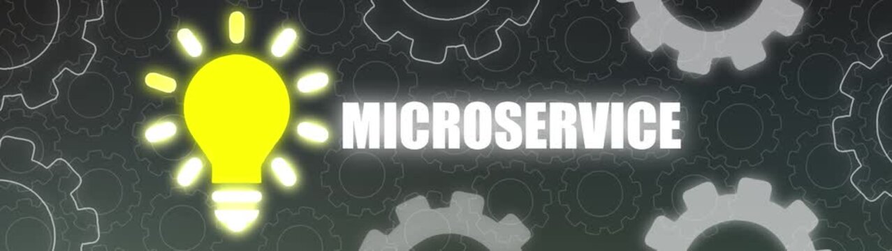 Glowing Light Bulb and Gear Background with the Word Microservice software technology