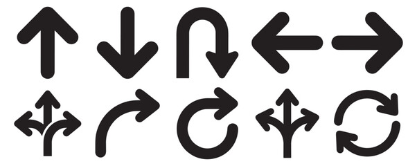 Directional arrow icons with turn, rotate and navigation symbols vector set on transparent background  © Ярослав Дацко