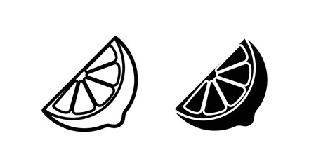 Fresh Lemon Slice Icon Set: Outline and Solid Black Flat Vector Design for Food, Drinks, Citrus, and Healthy Ingredient Graphics