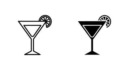Martini or Cocktail Glass with a Lime Slice Garnish Icon, Available in Outline and Solid Vector Formats for Bar Menus