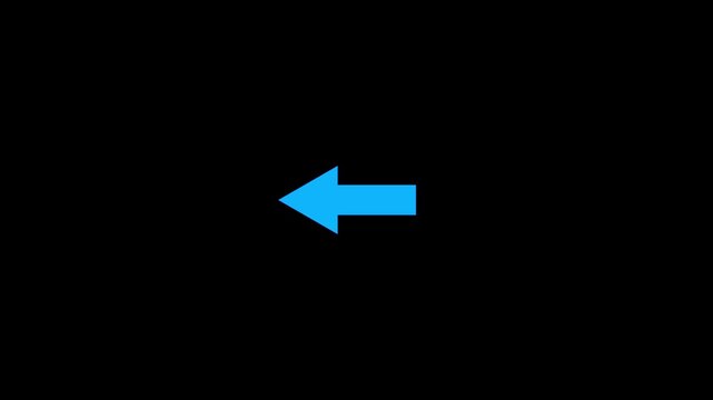 Cyan color arrow symbol icon animation. Animated arrow pointing left on black background. 4k video