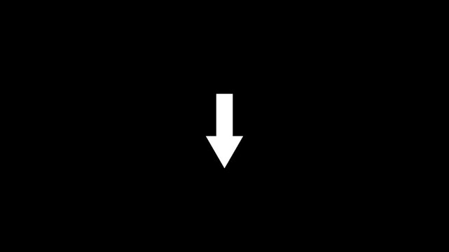 arrow symbol icon animation. Animated arrow moving to down on black background. 4k video