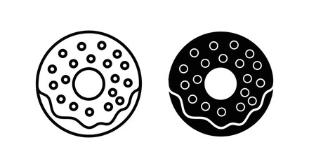 Sweet Donut Icon with Frosting and Sprinkles, Black and White Minimalist Vector Design for Snacks.